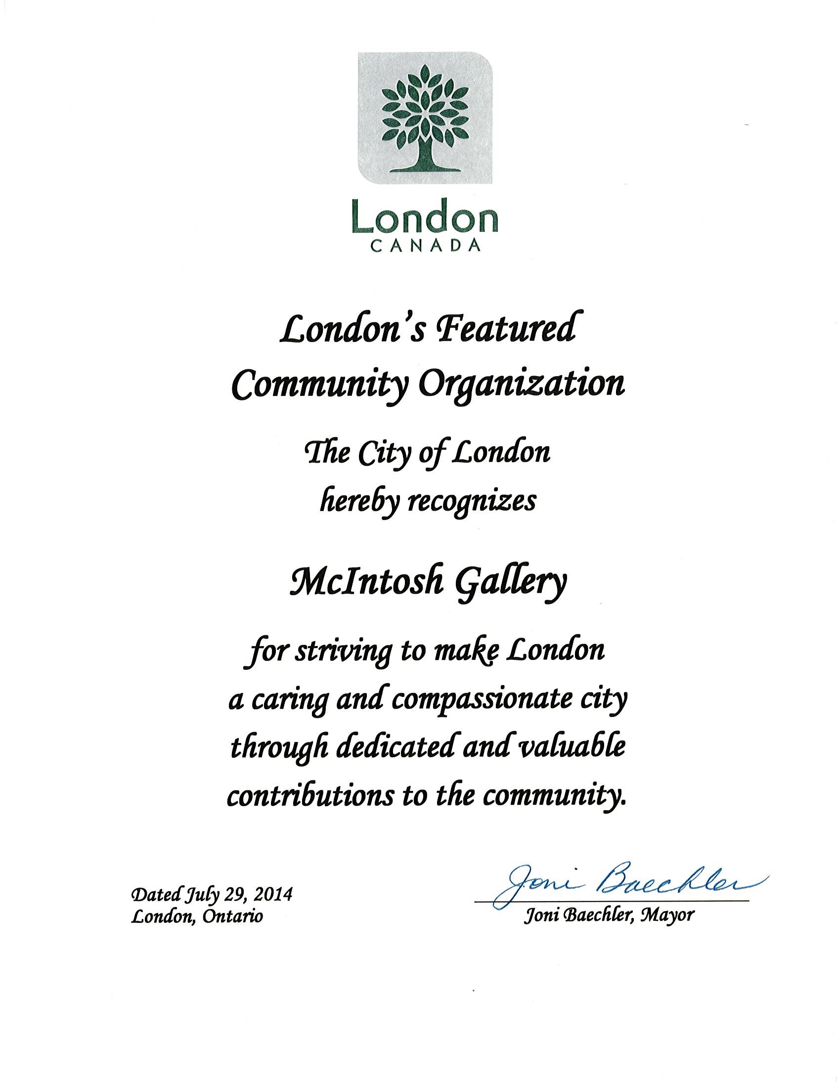 London's Featured Community Organization award